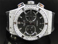 Mens New Custom Hublot Big Bang 44mm Leather Band Genuine Diamond Watch 10.5 Ct