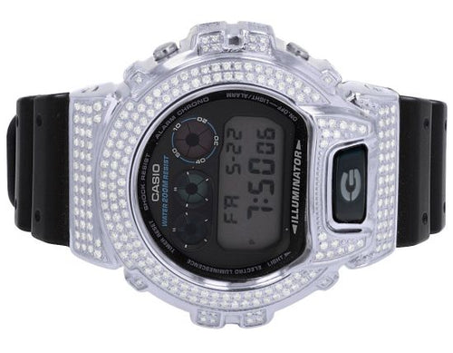 Mens Casio G Shock 6900 White Gold Steel Diamond Watch 3.0 CT