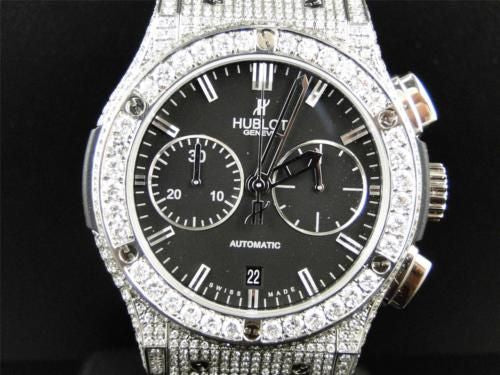 Mens New Custom Hublot Big Bang 44mm Leather Band Genuine Diamond Watch 10.5 Ct