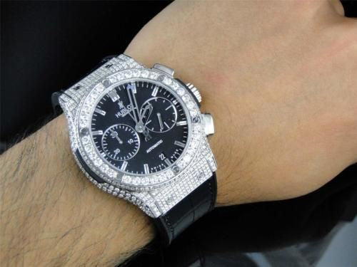 Mens New Custom Hublot Big Bang 44mm Leather Band Genuine Diamond Watch 10.5 Ct